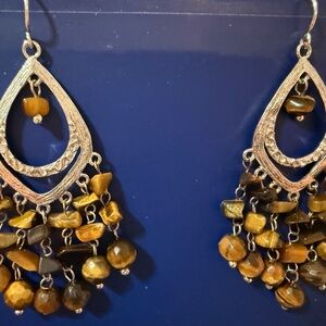 Elegant Sterling Silver and Tiger Eyes Gem stones Beaded Earrings
